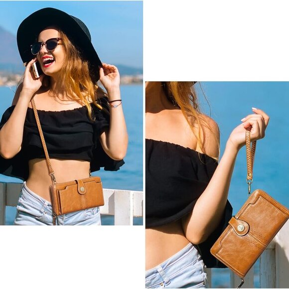 Vegan Leather Crossbody Bags for Women Small Cell Phone Purse RFID Blocking Clut - Picture 2 of 6